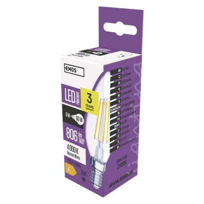 LED žárovka Filament Candle 6W E14 neutrální bílá 1525281403